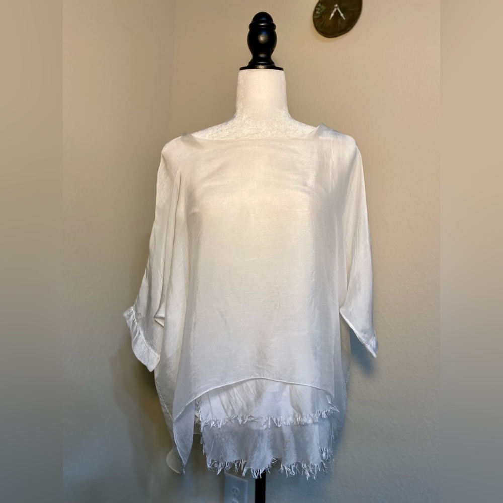 Silk White Blouse with Layered Hem made in Italy